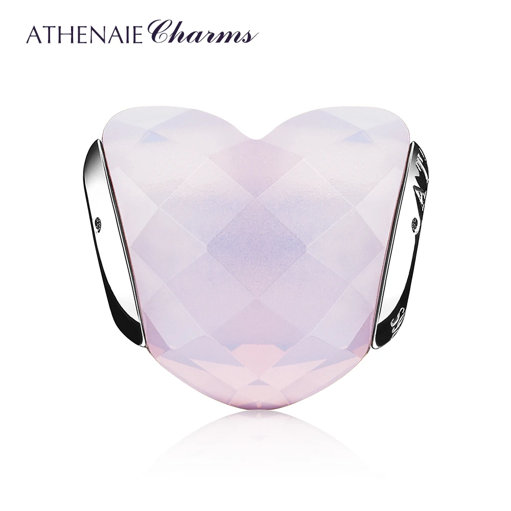 ATHENAIE,, 925 пробы, серебро, сердце, форма любви, розовые бусины для шармов, браслет, ювелирное изделие, подарок на день Святого Валентина