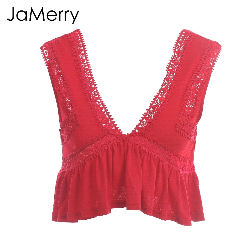 JaMerry Sexy V средства ухода за кожей шеи кружево мини укороченный футболки для женщин