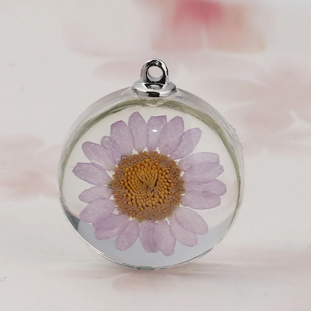 DoreenBeads стеклянный кулон с высушенным цветком круглые шармы хризантемой