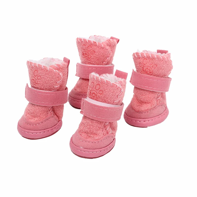 Pink 4 шт./компл. густой снег обувь для собаки питомец Чихуахуа животных; утепленная хлопковая спортивная обувь на плюшевой подкладке, Зимние Щенок кошки теплые сапоги товары для животных - Цвет: Pink