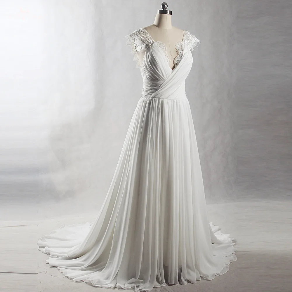 Rsw1400 yiaibridal реальной работы Iovry спинки v-образный вырез Кепки рукава пляжное шифоновое свадебное платье