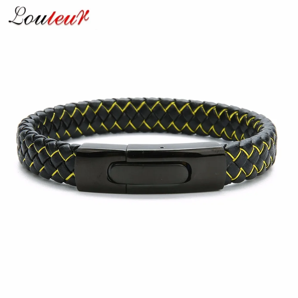 LOULEUR Fashion Men Jewelry Braid Black Red Genuine Leather Bracelet Stainless Steel Magnetic Buckle Punk Bangles Male | Украшения и