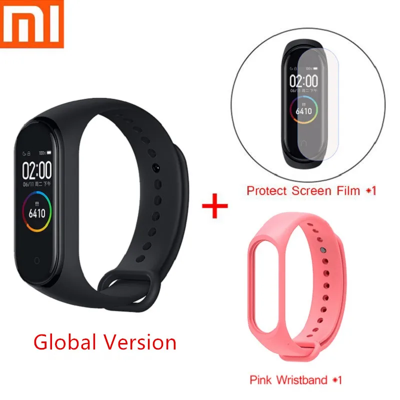 Global Pink Set Новейший Xiaomi Mi-браслет 4 смарт-браслет 4 фитнес-браслет 0,9" цветной OLED сенсорный экран Bluetooth 5,0 5 атм - Цвет: Global Pink Set