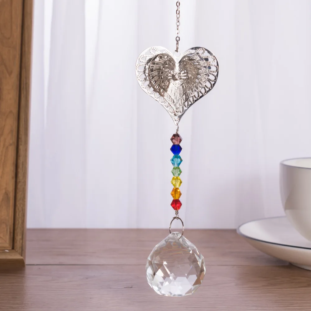3D металлическая чакра в форме сердца Радужная подвесная люстра на окно призмы