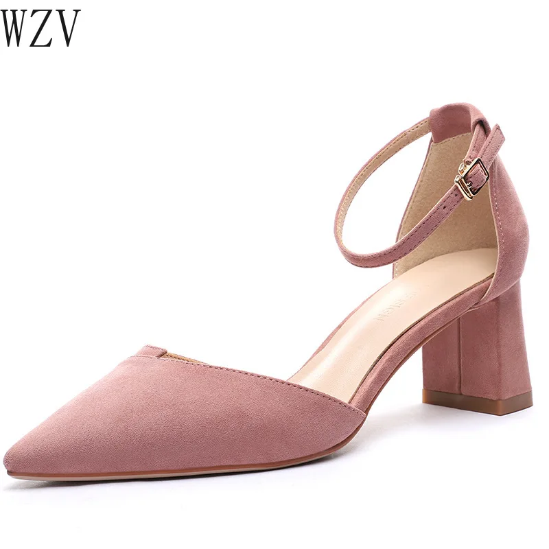 Женские офисные сандалии гладиаторы на высоком каблуке с острым носком и пряжкой