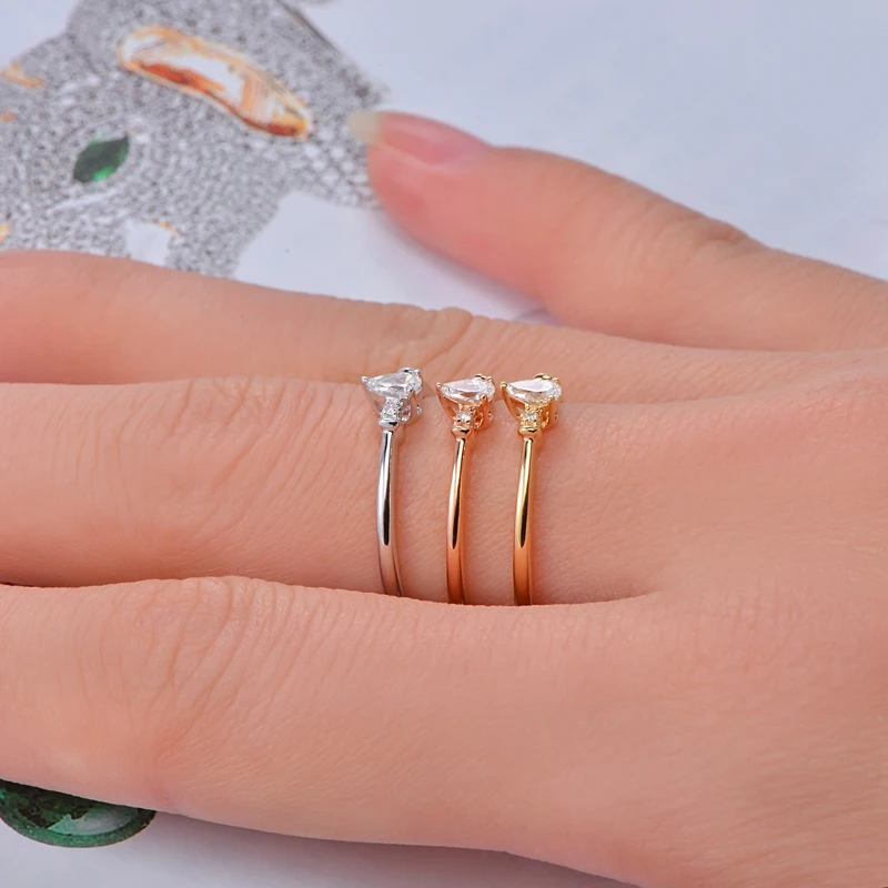 Caimao твердый 14KT золото натуральный 0.10ct H VS2 грушевидный бриллиант помолвка изысканное маленькое кольцо