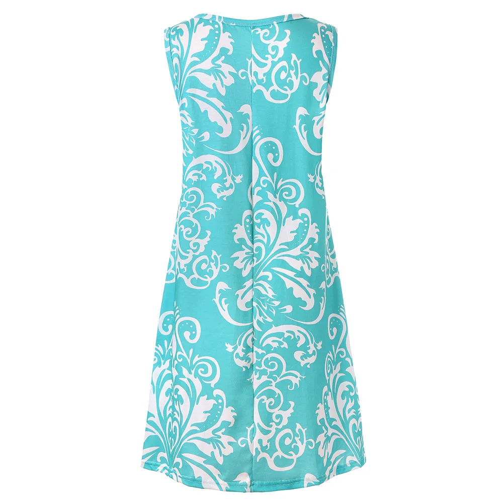 Летние Карманы Свободные Платья Женщин Повседневная Пляжное Платье Без Рукавов Винтаж Тотем Печати Сладкие Мини Платья Плюс Размер Сарафан