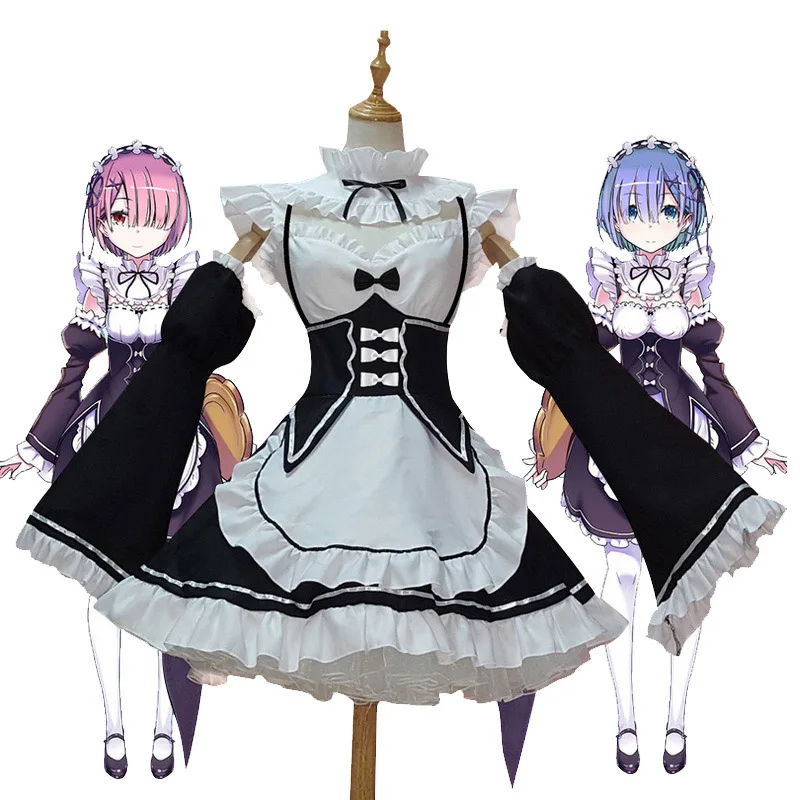 Coshome Re: zero Ram Rem косплей платье костюмы парики горничной костюм на Хэллоуин Re жизнь в другом мире от Zero - Цвет: Set