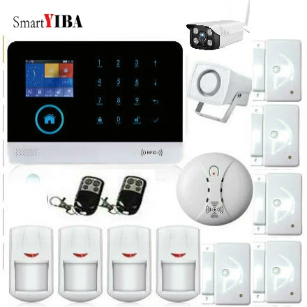 

SmartYIBA Wireless Fire Smoke voice prompt home intruder alarm system with IOS android APP control wifi gsm alarm system