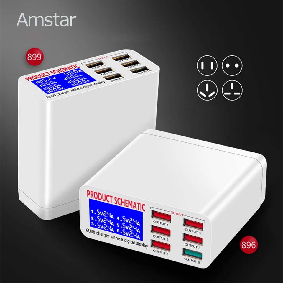 Зарядное устройство USB Amstar со светодиодным дисплеем для iPhone iPad Samsung быстрая