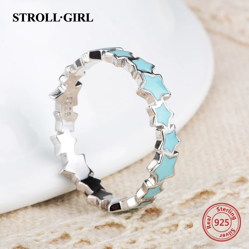 Strollgirl 925 стерлингового серебра Звезда палец кольца Светящиеся в темноте