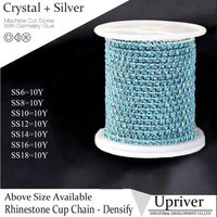 upriver 10 yardsroll ss6 ss12 aquamarine strass chain silver base dense claw rhinestone cup chain sew on for diy bags garment