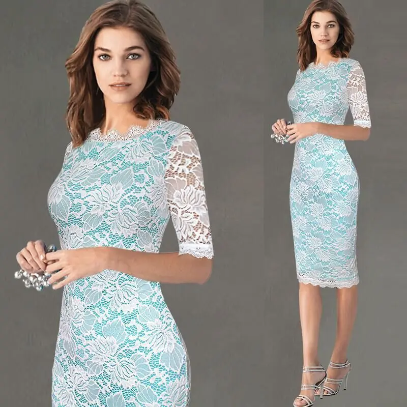 Новые модные женские кружевные облегающие платья карандаш с круглым вырезом и