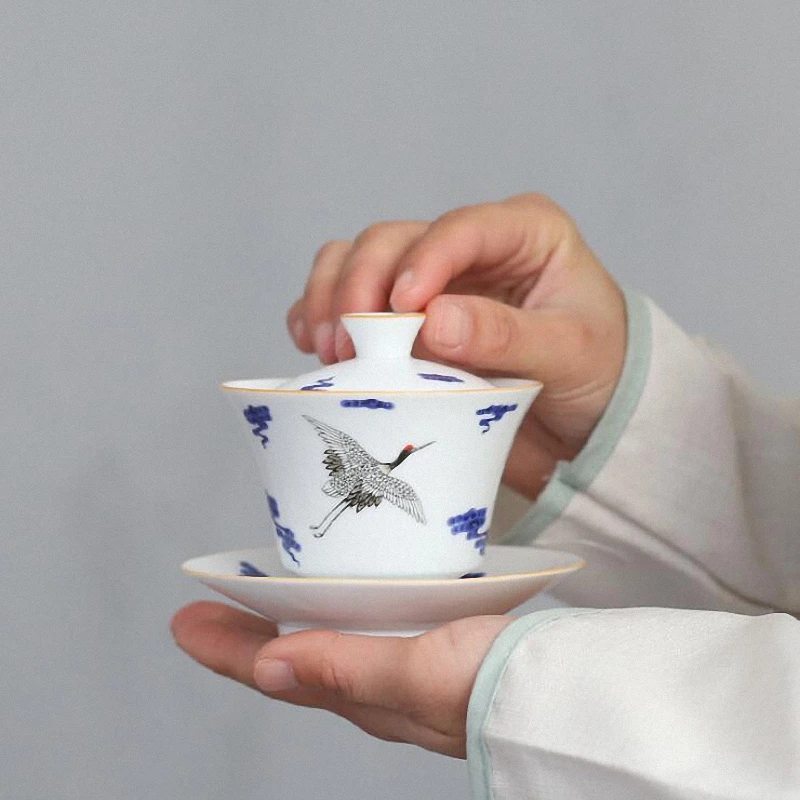 Розовый 110 мл голубой и белый фарфор Gaiwan керамический чайная супница с подшипником Китайский кунг-фу чайный сервиз ручной работы чайная чаша