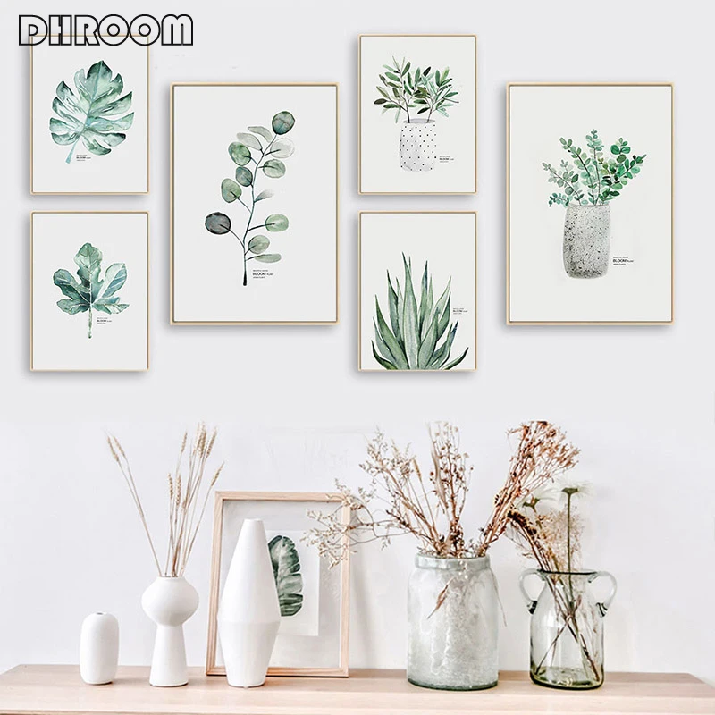 Акварельные растения листья холст живопись постер в скандинавском стиле печать