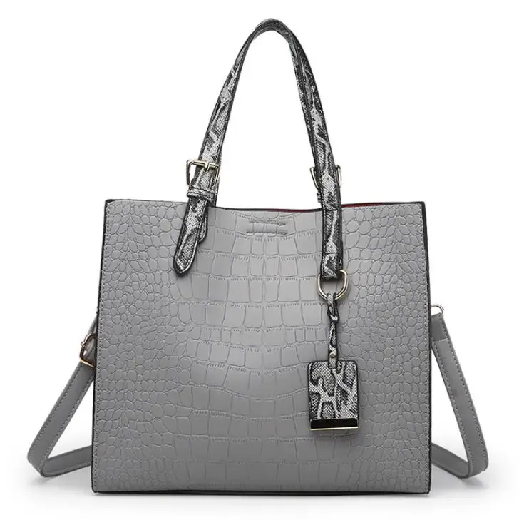Простые Модные женские кожаные сумки Trunk Tote новые змеиные строчки Крокодил сумки на плечо для женщин сумки-мессенджеры - Цвет: Серый