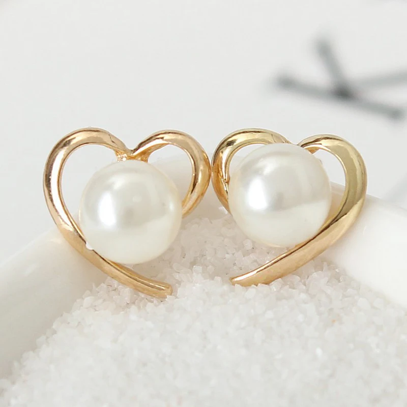 1 пара матовые серьги гвоздики Love с сердечком жемчугом для девочек стильные