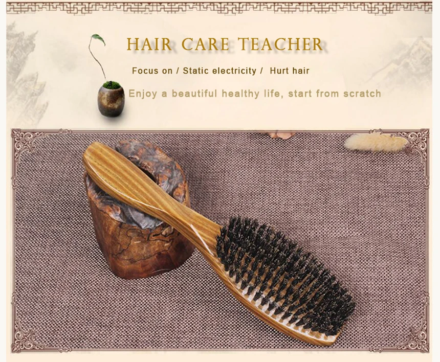 1 шт. сандаловое дерево hairbruk Кабан щетина деревянная расческа щетка для волос зеленый сандаловое дерево ручка гребень для ухода за волосами DE14