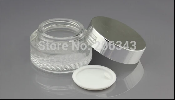 Прозрачная стеклянная баночка для крема с серебряной крышкой 30 г - купить по