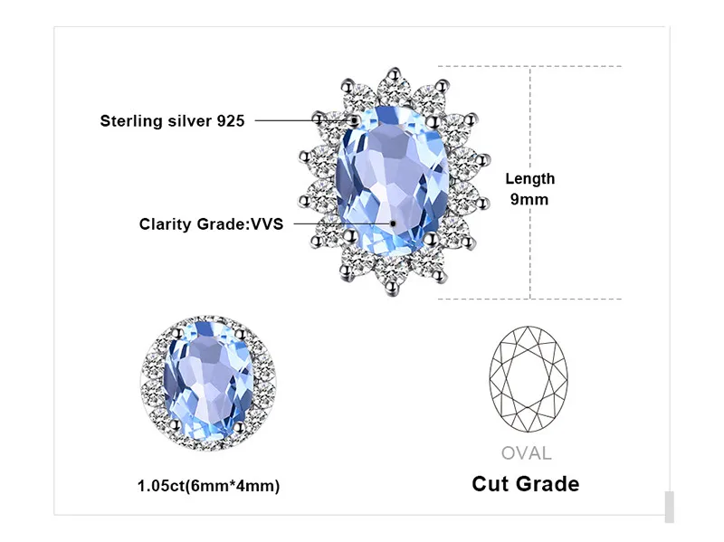 JewelryPalace Принцесса Диана Уильям Kate 1.2ct натуральный голубой кольцо с топазом серьги 925 пробы серебро Для женщин Модные украшения