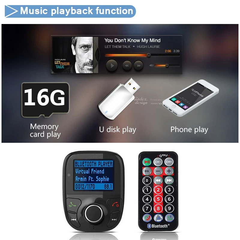 Новый MP3 плеер с Bluetooth fm передатчик беспроводной FM модулятор Автомобильный