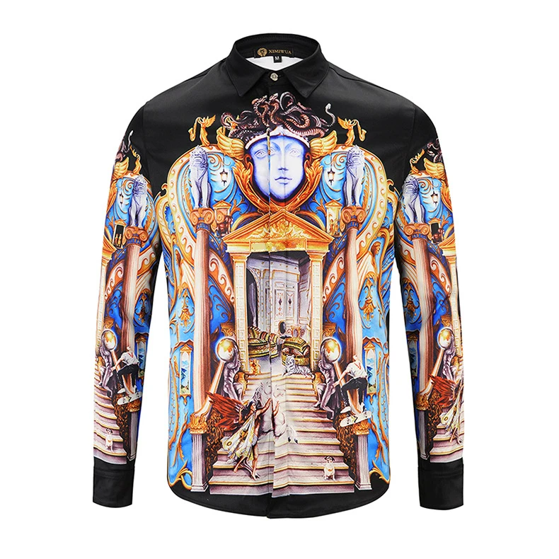Хит продаж 2019 Весенняя Мужская рубашка с цифровым дворцовым принтом длинным