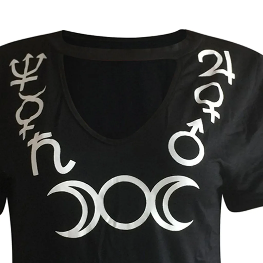 Размера плюс футболка женская черная Готическая с коротким рукавом принтом