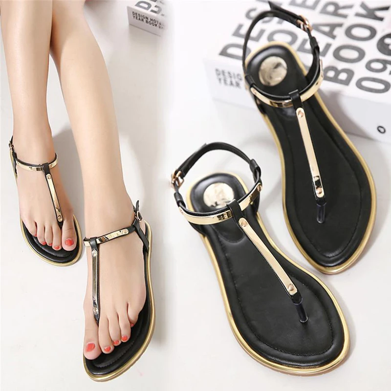 Женские шлепанцы на плоской подошве Teahoo пляжная обувь с блестками и ремешком