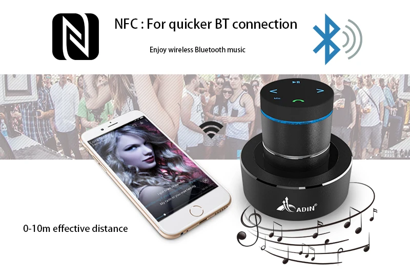 Adin bluetooth вибрирующий динамик 26 Вт резонансная музыкальная колонка с поддержкой сенсорного экрана Портативная Беспроводная колонка NFC Сабвуфер для ноутбука