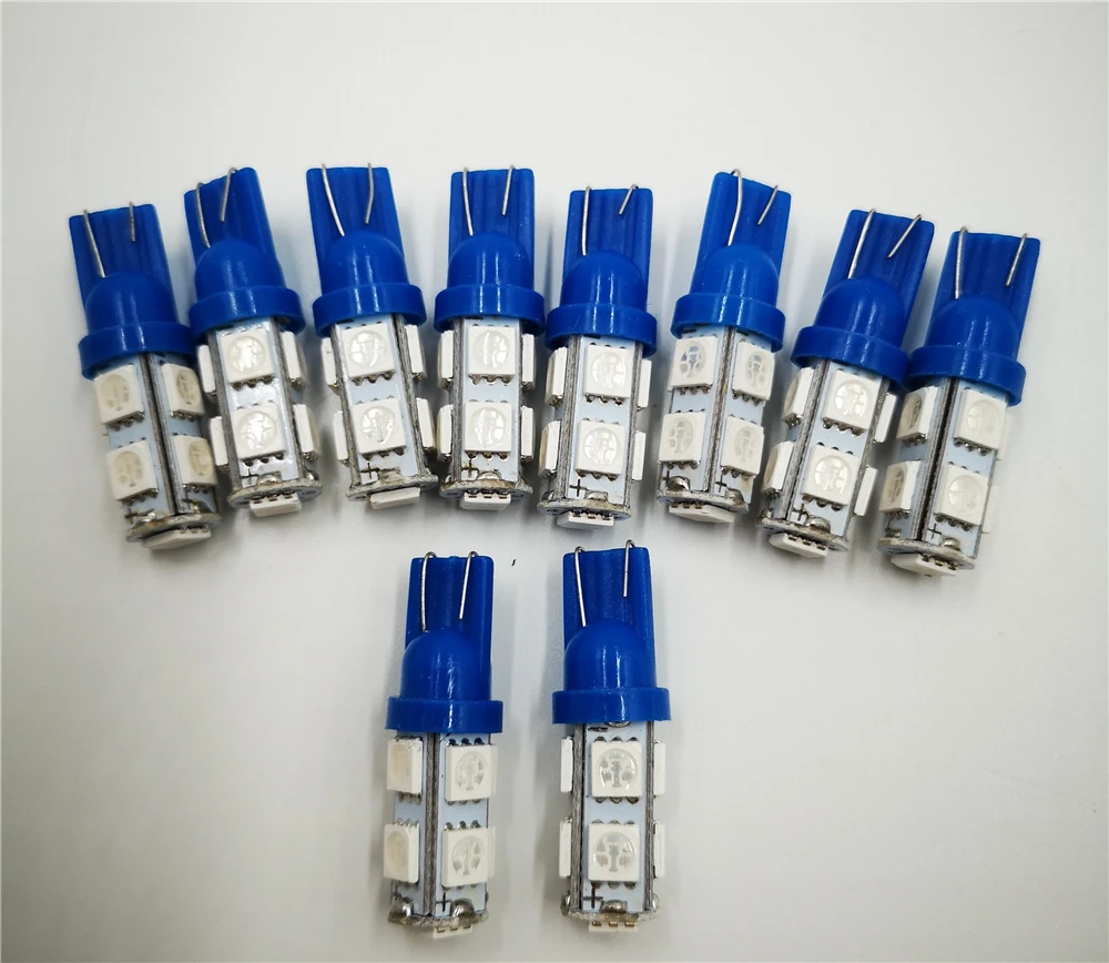 CSCSNL 100x светодиодный T10 W5W лампы 9SMD 5050 белого и синего цвета Авто Клин габаритные