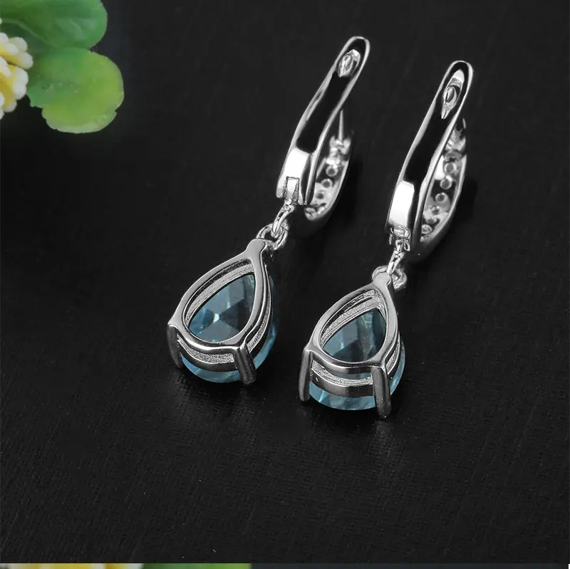 Kuolit, серьги-Клипсы из чистого 925 пробы серебра для женщин, 3.3ct, натуральный голубой топаз, драгоценный камень, ювелирные изделия, Свадебная вечеринка, рождественский подарок