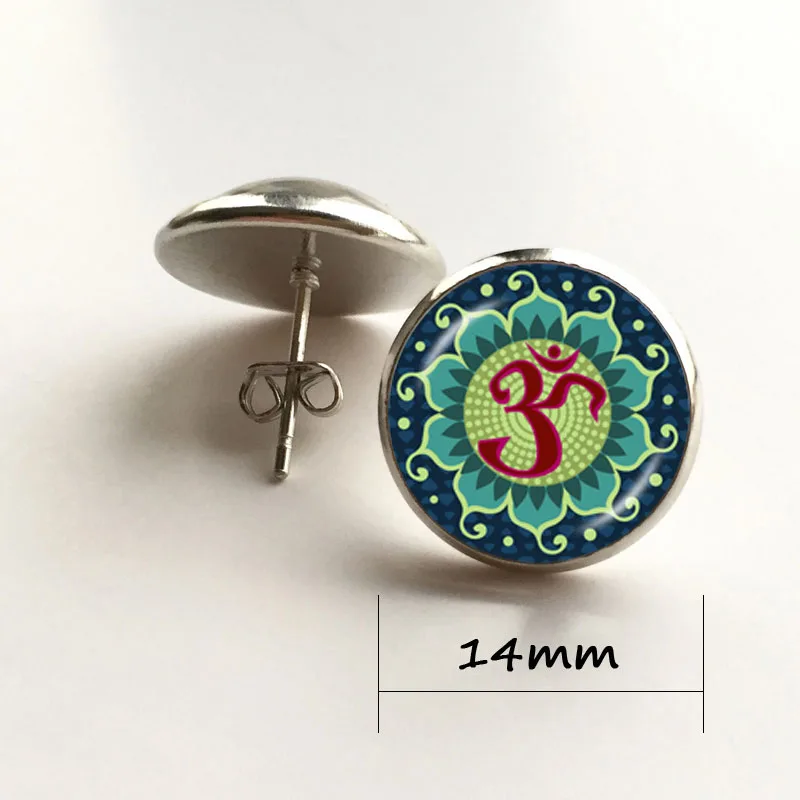 Комплект чакр от om сережки-гвоздики символ йоги ювелирные изделия буддийские