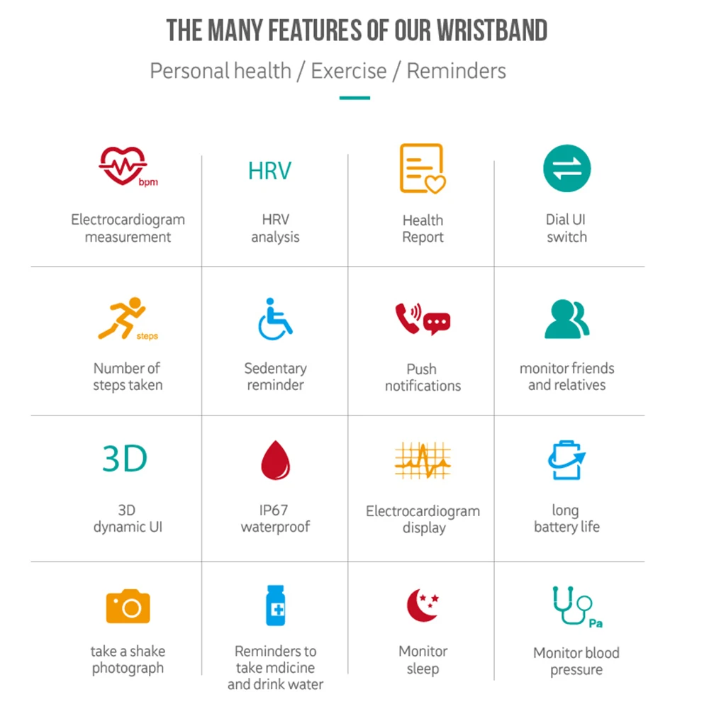 Смарт браслет ЭКГ PPG пульсометр фитнес кровяное давление смарт часы для IOS