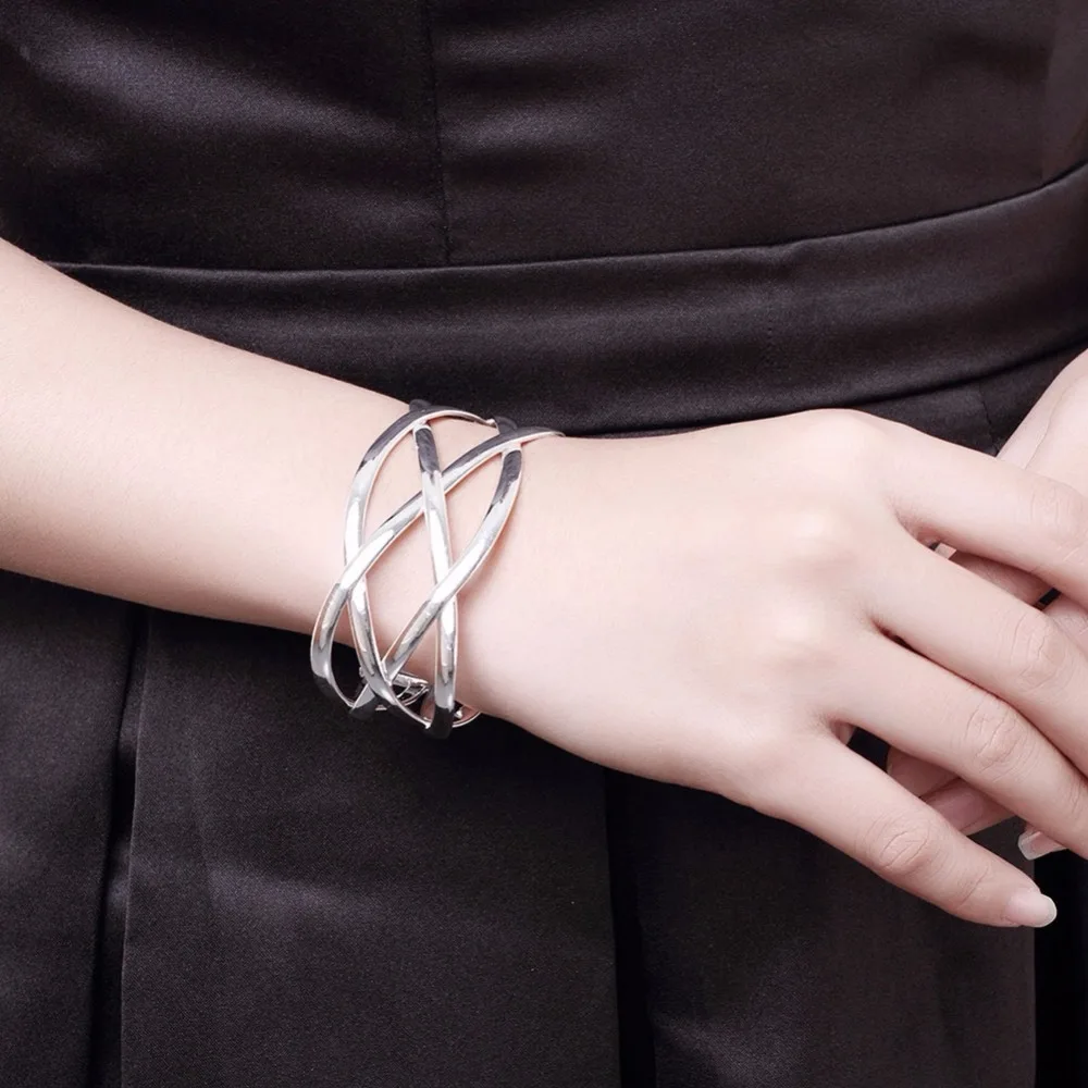 Женский плетеный браслет с серебряным покрытием Ширина 33 мм|bangle bracelet|fashion bangle