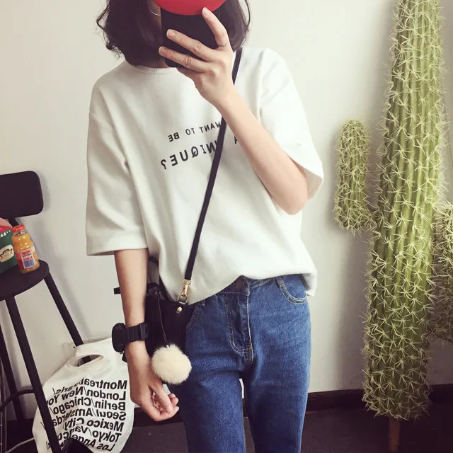 Summer Short Sleeve Soft T-Shirt New O-Neck Letter Print Loose Women T-Shirts Girls Lady T-Shirt Casual Student Tops Tee