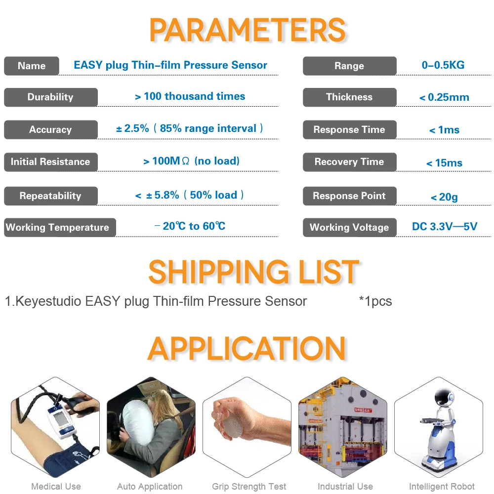 Keyestudio EASY plug Thin-film Pressure Sensor for Arduino STEM | Электронные компоненты и принадлежности