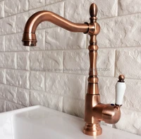deck mounted single handle hole bathroom sink mixer faucet antique red copper hot and cold water mixer tap nnf416