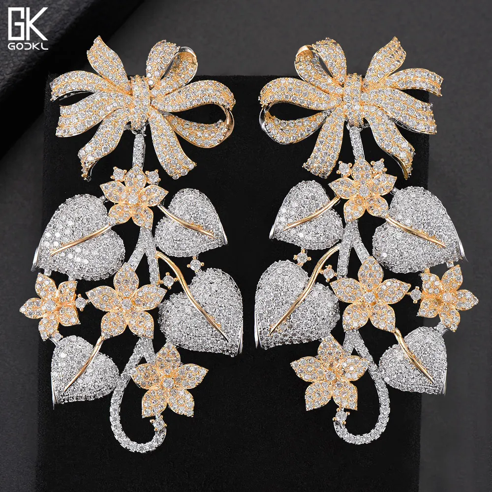 Женские серьги GODKI длинные с бантом в виде листика тыквы и цветов Золотое