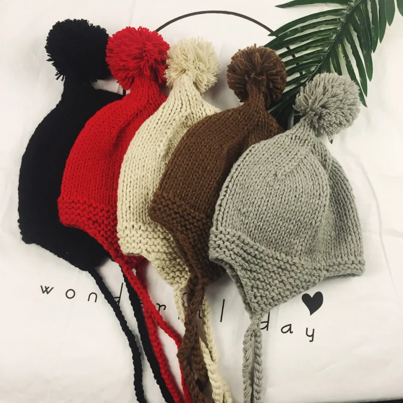 Ручной Маленькая помпоном ребенка зимняя шапка мальчик дети малышей Кепки S