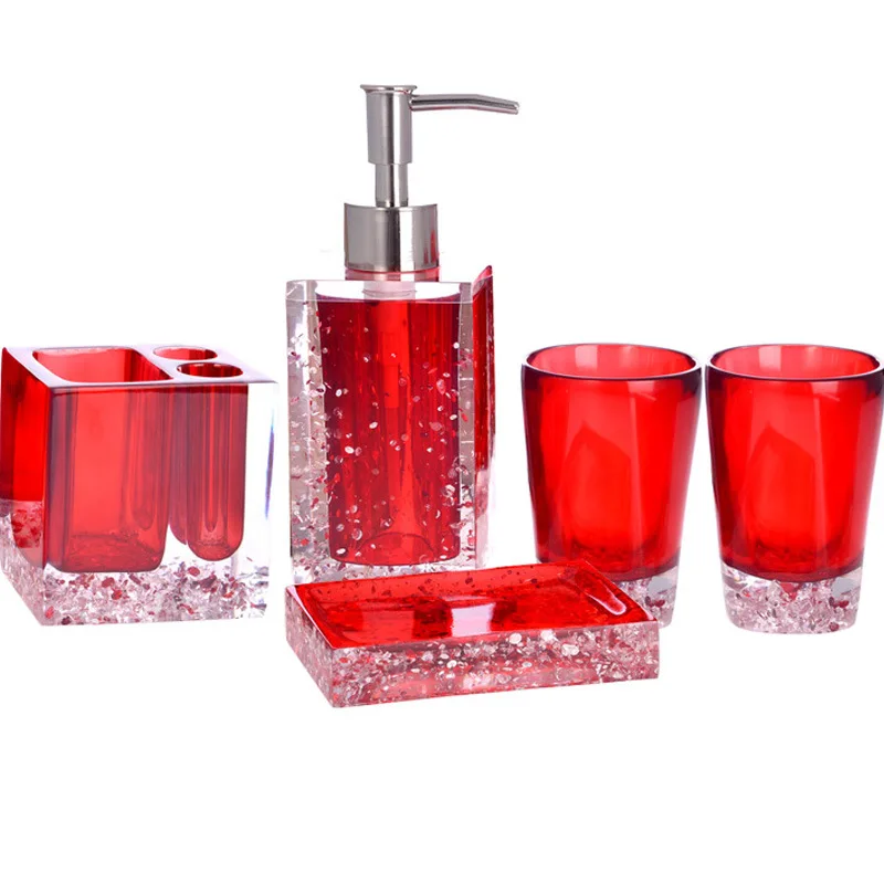 Расширенные аксессуары для ванной комнаты 5 шт. набор высшего качества акриловая смола Ледяной цветок Янтарный ручной работы подарок на праздник для ванной комнаты Декоративные Инструменты - Цвет: Красный