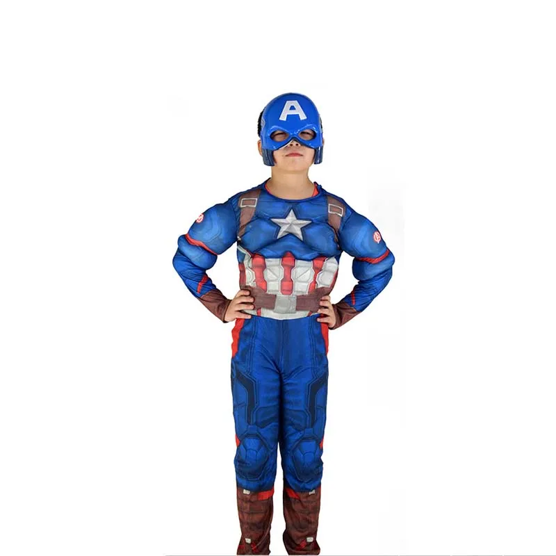 Captain America Супергерой Капитан Аме Рождество Мальчики мускулы костюмы Бэтмен Халк Мстители костюмы косплей для детей мальчиков - Цвет: Captain America