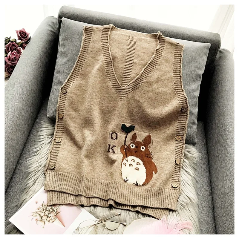 Милый мультяшный принт женский безрукавный жилет Свободные женские свитера