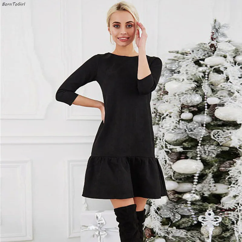 Женское повседневное Замшевое платье BornToGirl Черное и красное с рукавом три