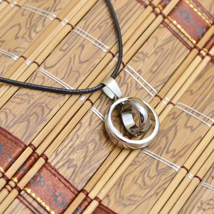New Unique Double Circles Leather Rope Necklaces Men Vintage Black Pendant Male Jewelry Colar De Couro | Украшения и аксессуары