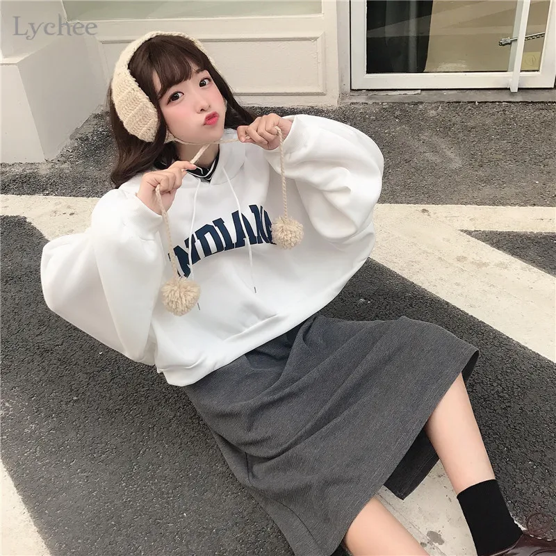 Личи Harajuku поддельные две части Письмо печати толстовка с длинным рукавом осень
