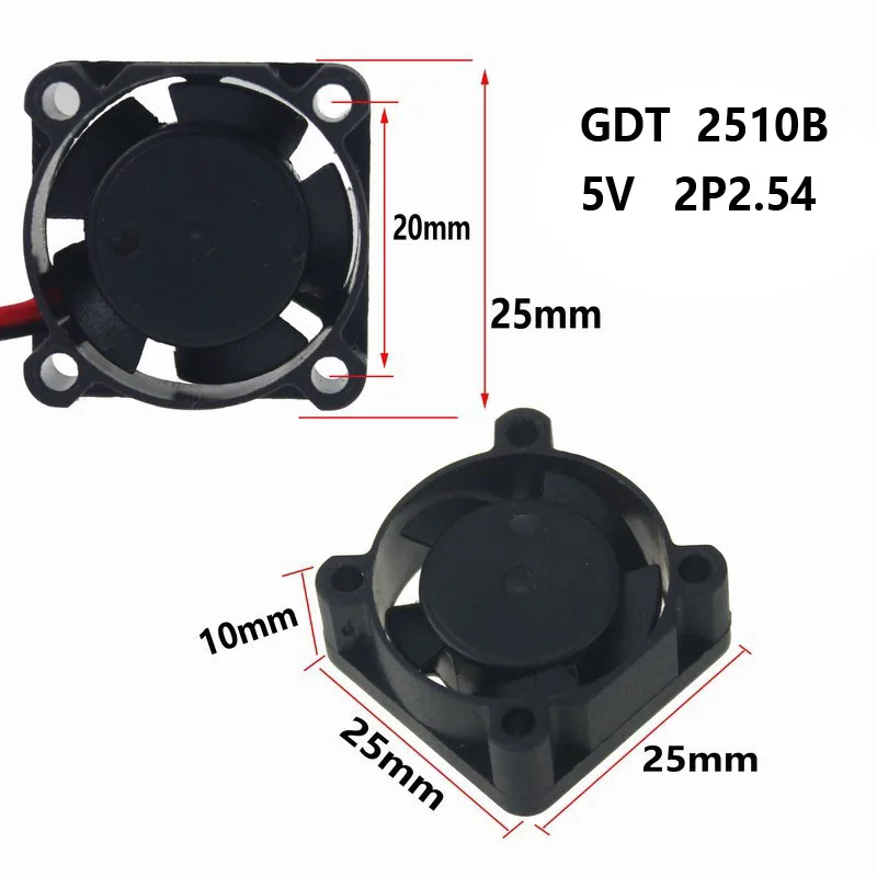 

Gdstime 100 pcs Mini Cooling Fan 25mm x 10mm Radiator Brushless DC Fan 5V 2 Wire 2P 2510 Double Ball 25x25mm Cooler