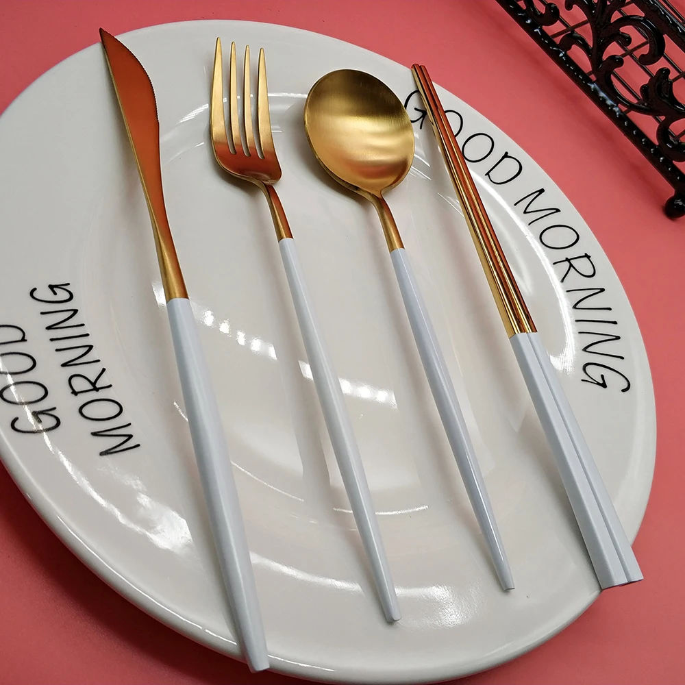 Женская столовая посуда из белого золота 4 шт. нож нержавеющей стали 304 вилка