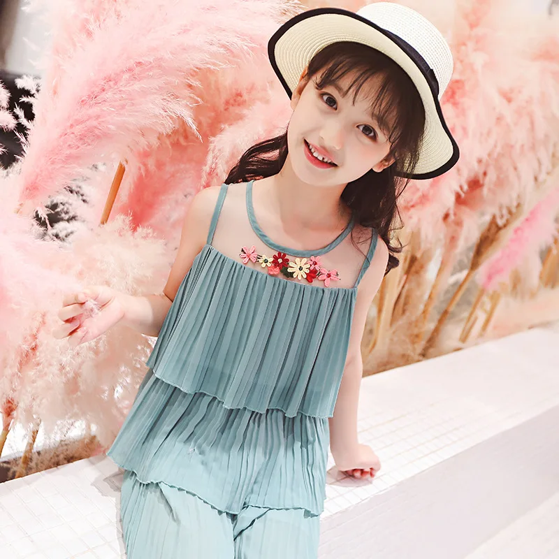 Детская одежда спортивный костюм для девочек комплекты одежды летняя шифоновый