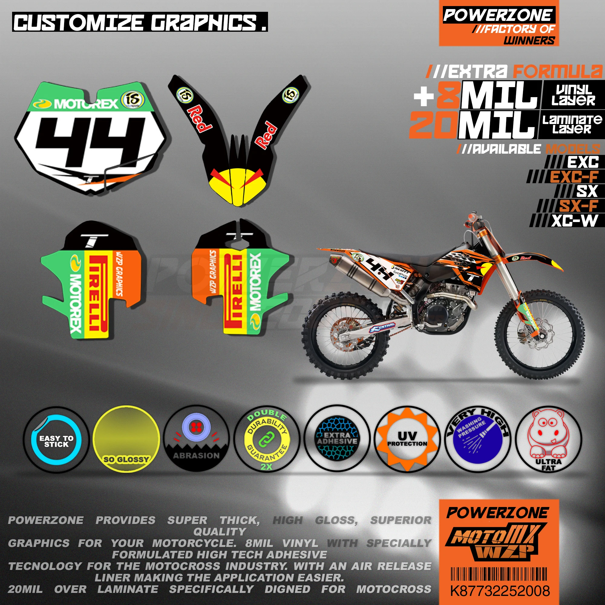 PowerZone Custom Team Graphics Backgrounds Decals 3M Stickers Kit For KTM SX SXF MX EXC XCW Enduro 125cc to 500cc 2007-2011 008 |