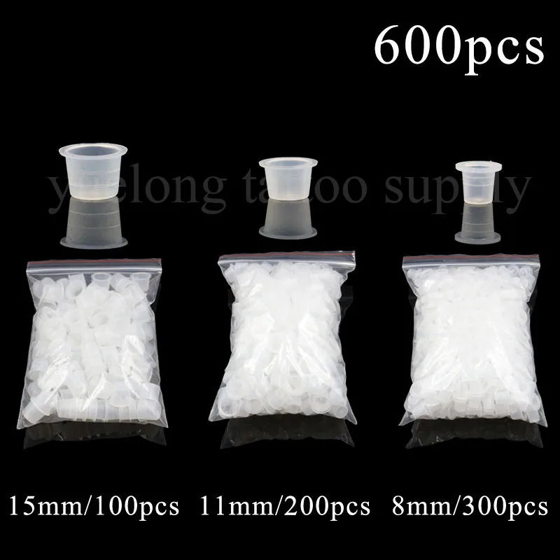 Одноразовые пигментные стаканчики для татуировок 600 шт./лот/набор 8 мм 11 15 крышки
